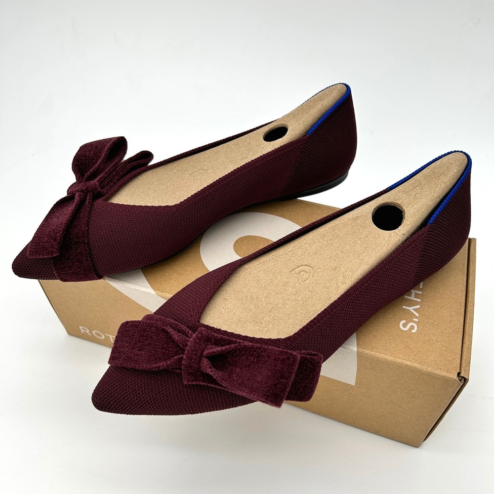 Rothy's The Bow Point II Size 8 Womens Flats Syrah Burgundy Sustainable Knit NEW - Picture 6 of 7